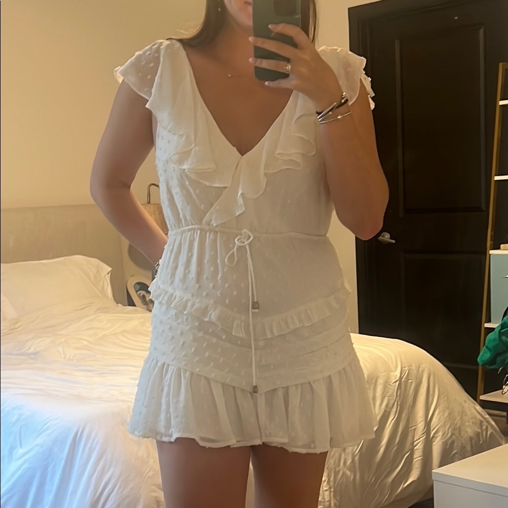 American Threads White Ruffled Babydoll Mini Dress